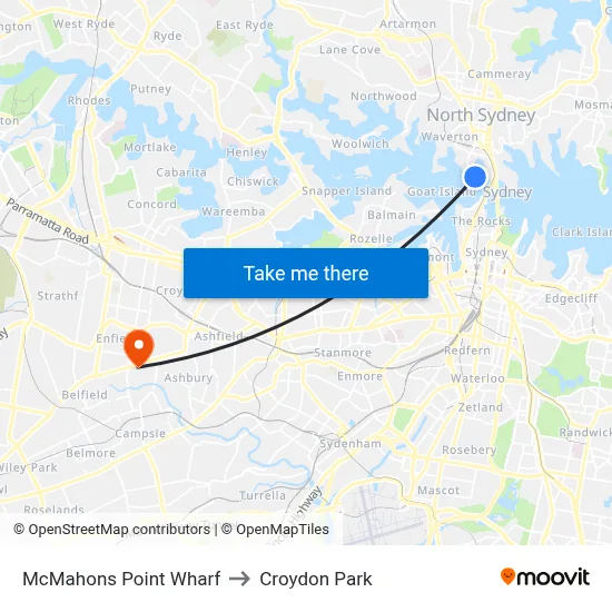 McMahons Point Wharf to Croydon Park map