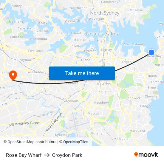 Rose Bay Wharf to Croydon Park map