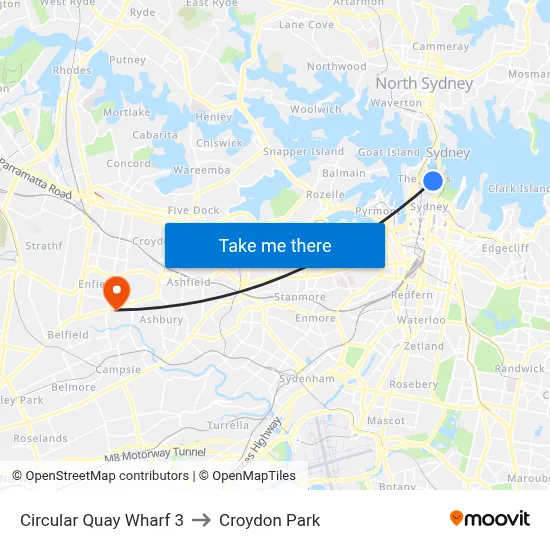 Circular Quay Wharf 3 to Croydon Park map