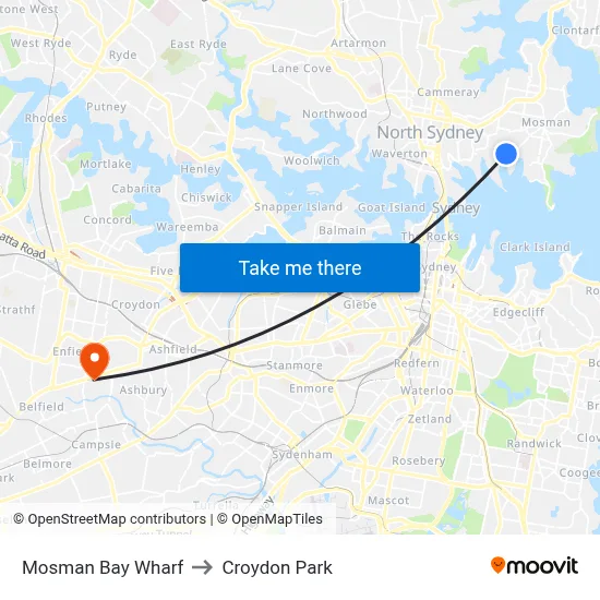 Mosman Bay Wharf to Croydon Park map
