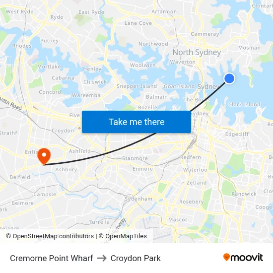 Cremorne Point Wharf to Croydon Park map
