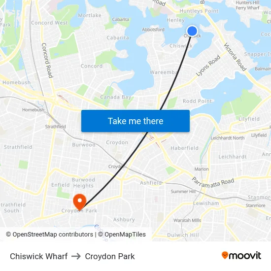 Chiswick Wharf to Croydon Park map