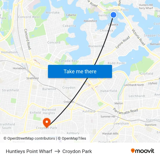 Huntleys Point Wharf to Croydon Park map