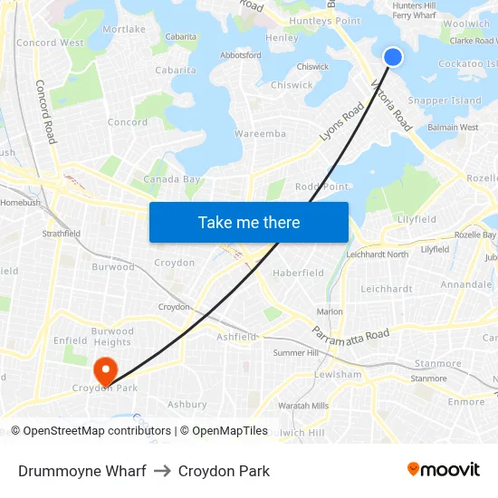 Drummoyne Wharf to Croydon Park map