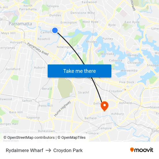 Rydalmere Wharf to Croydon Park map