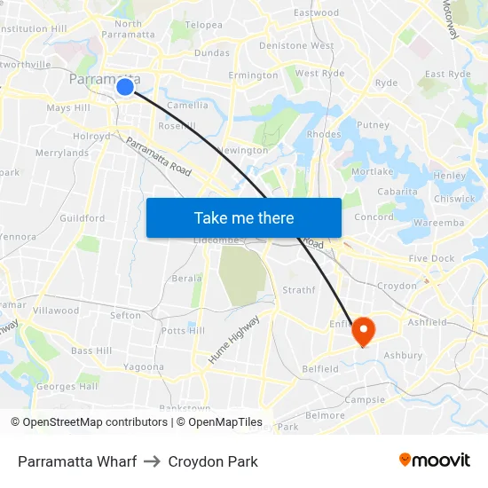 Parramatta Wharf to Croydon Park map
