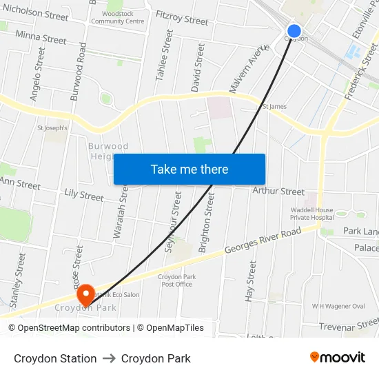 Croydon Station to Croydon Park map