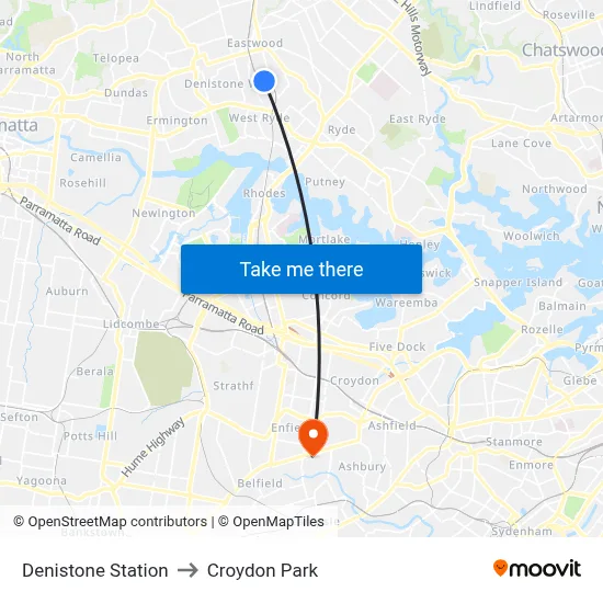Denistone Station to Croydon Park map