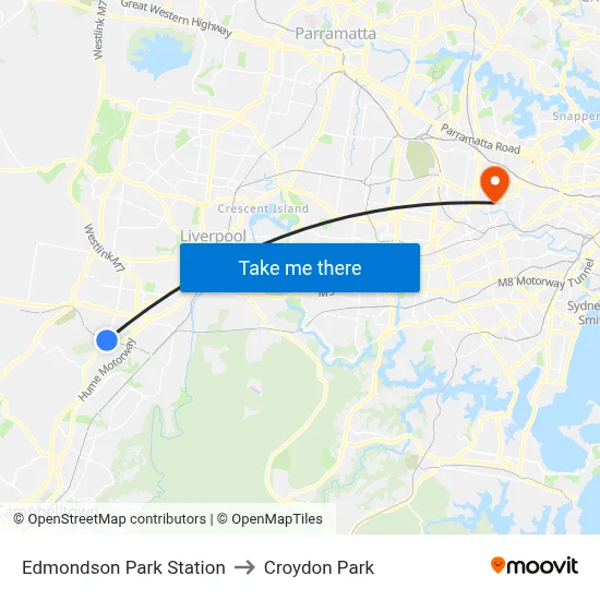 Edmondson Park Station to Croydon Park map
