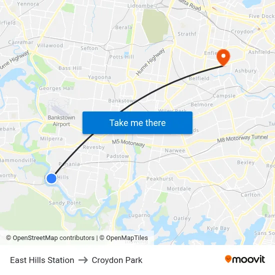 East Hills Station to Croydon Park map