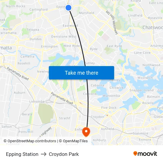 Epping Station to Croydon Park map