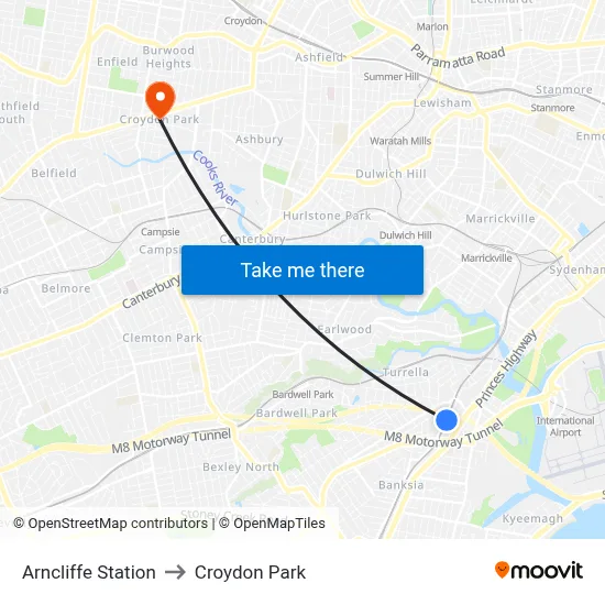 Arncliffe Station to Croydon Park map