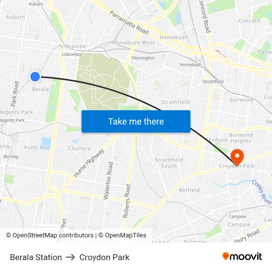 Berala Station to Croydon Park map