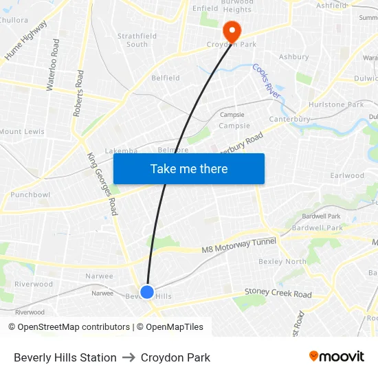 Beverly Hills Station to Croydon Park map