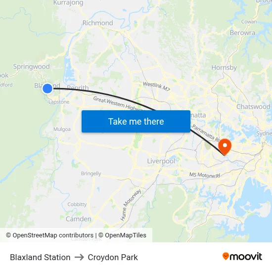 Blaxland Station to Croydon Park map