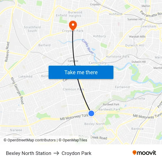 Bexley North Station to Croydon Park map
