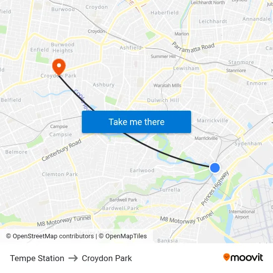 Tempe Station to Croydon Park map