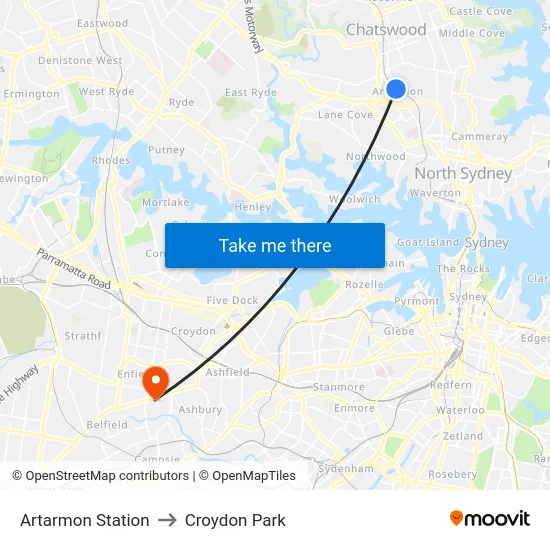 Artarmon Station to Croydon Park map