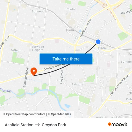 Ashfield Station to Croydon Park map