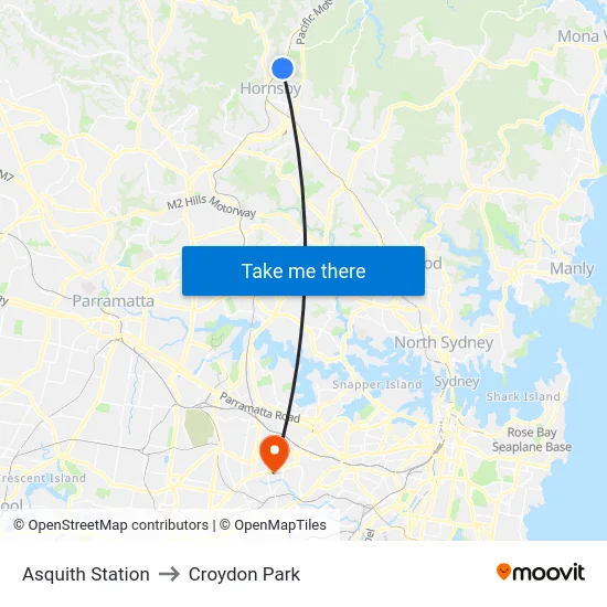 Asquith Station to Croydon Park map
