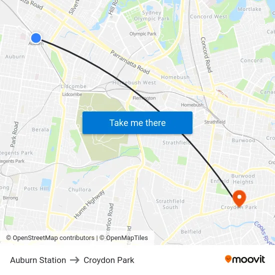 Auburn Station to Croydon Park map