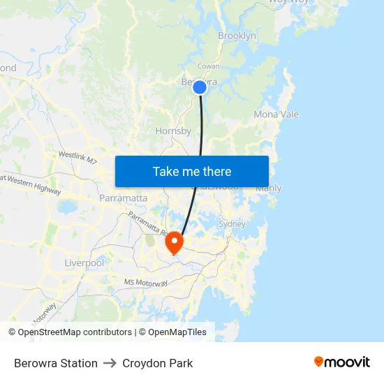 Berowra Station to Croydon Park map