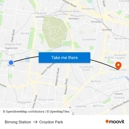 Birrong Station to Croydon Park map