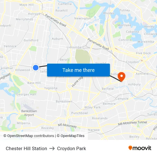 Chester Hill Station to Croydon Park map