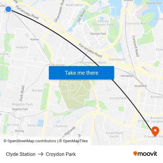 Clyde Station to Croydon Park map