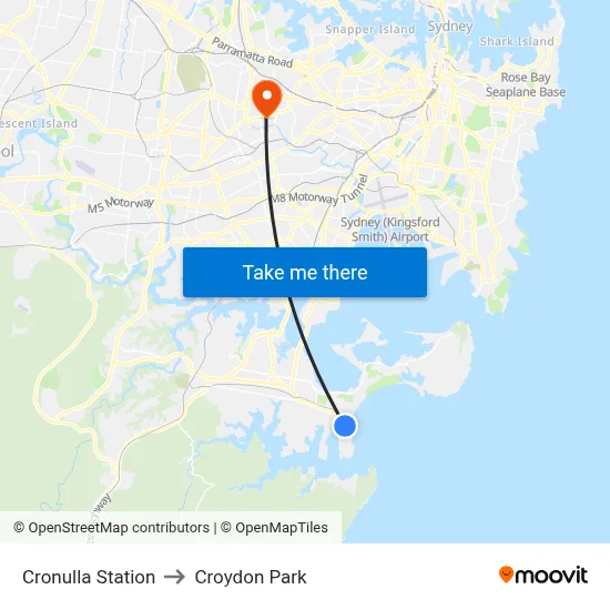 Cronulla Station to Croydon Park map