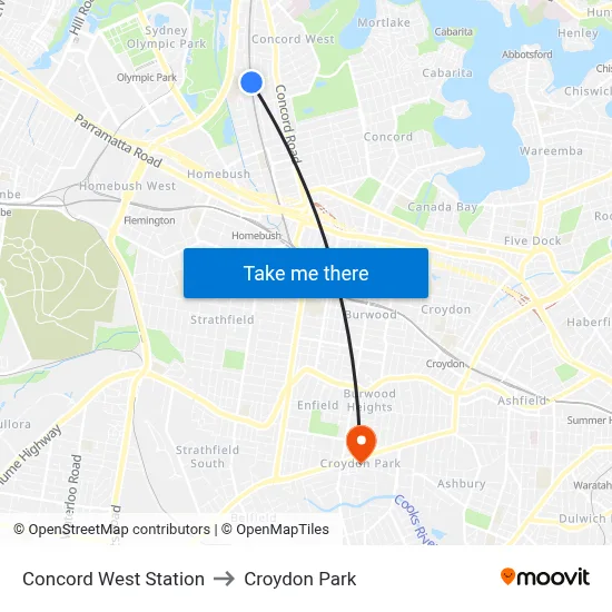 Concord West Station to Croydon Park map