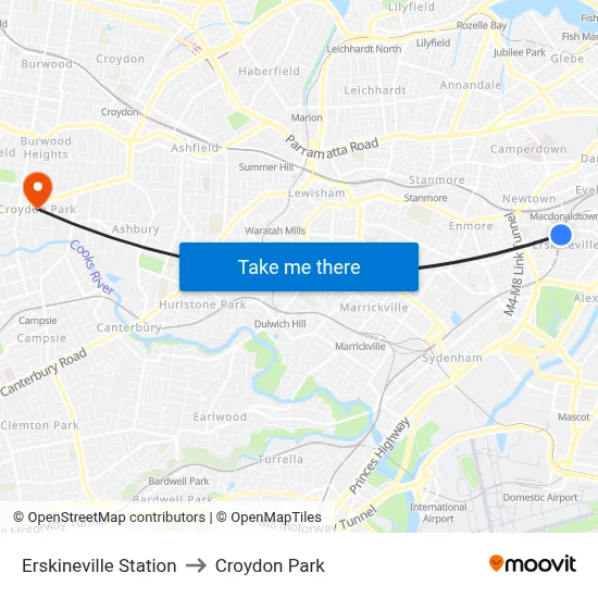 Erskineville Station to Croydon Park map