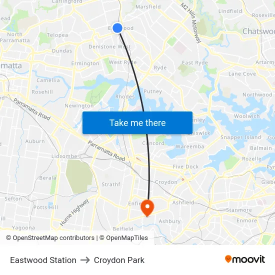 Eastwood Station to Croydon Park map