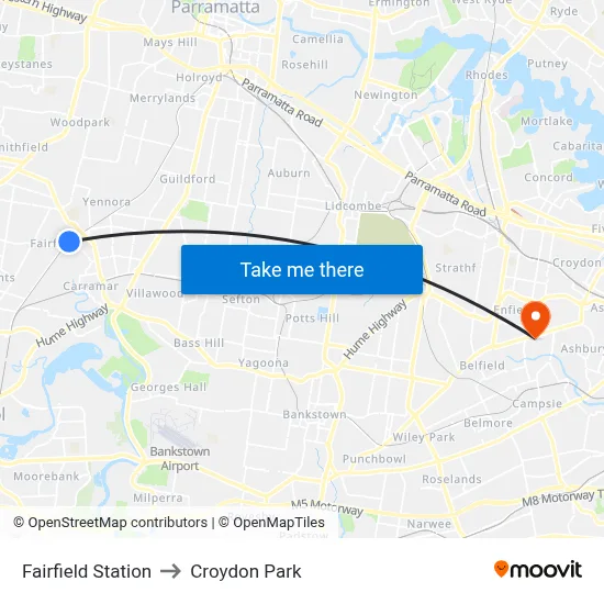 Fairfield Station to Croydon Park map