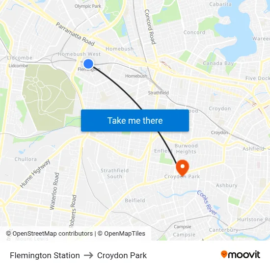 Flemington Station to Croydon Park map