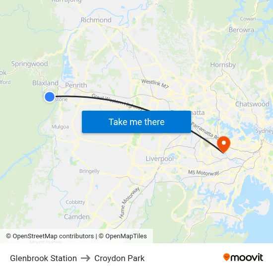Glenbrook Station to Croydon Park map