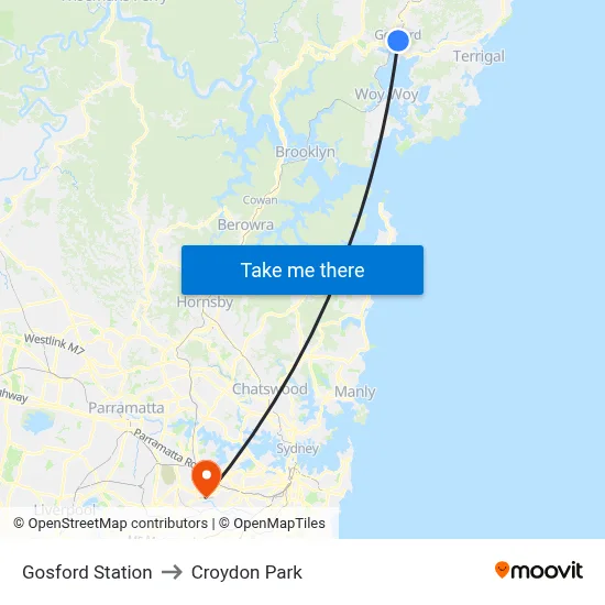 Gosford Station to Croydon Park map