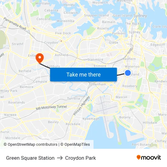 Green Square Station to Croydon Park map