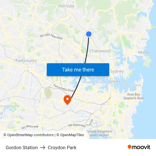 Gordon Station to Croydon Park map