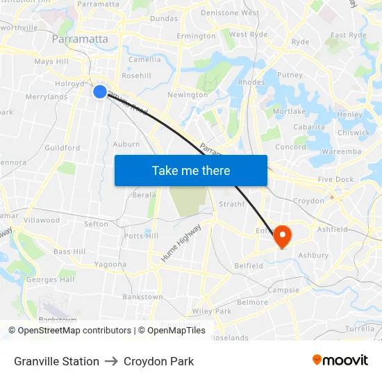 Granville Station to Croydon Park map
