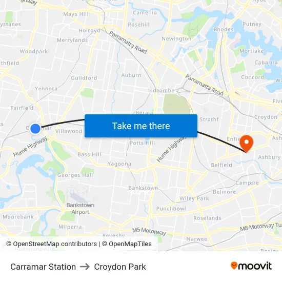 Carramar Station to Croydon Park map