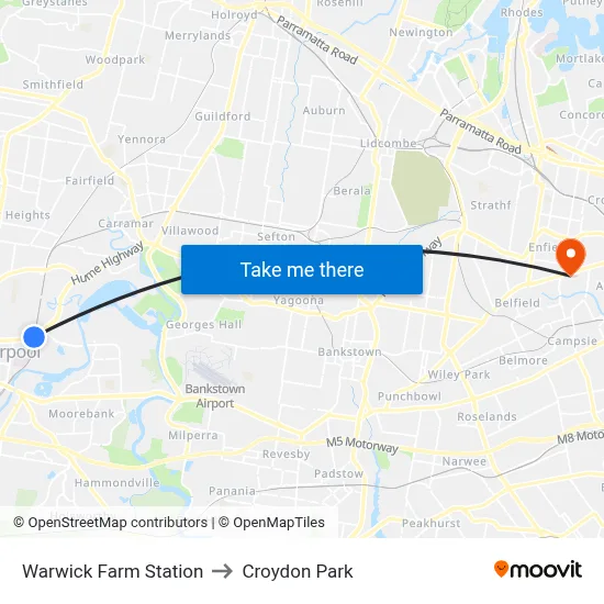 Warwick Farm Station to Croydon Park map