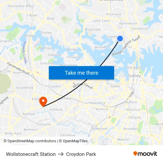 Wollstonecraft Station to Croydon Park map