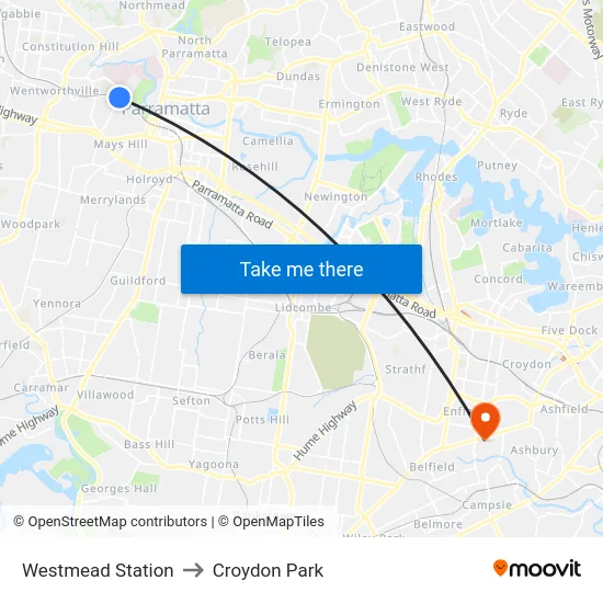 Westmead Station to Croydon Park map