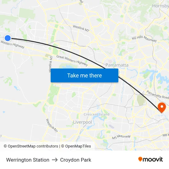 Werrington Station to Croydon Park map