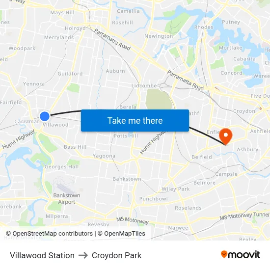Villawood Station to Croydon Park map