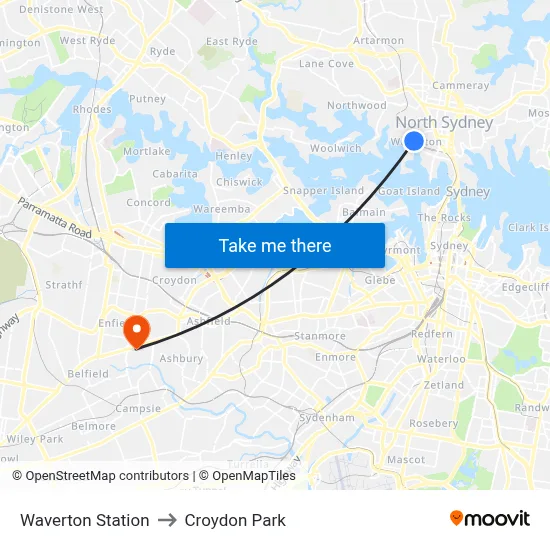 Waverton Station to Croydon Park map