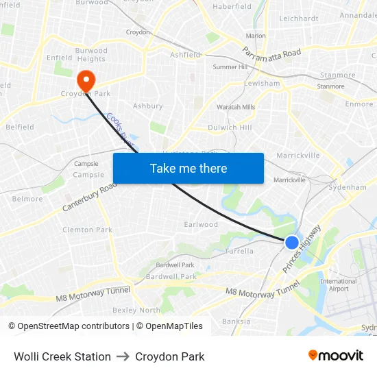 Wolli Creek Station to Croydon Park map