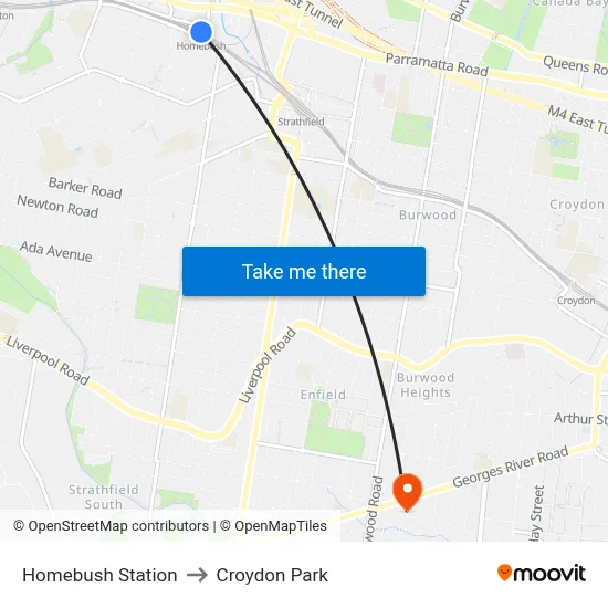 Homebush Station to Croydon Park map