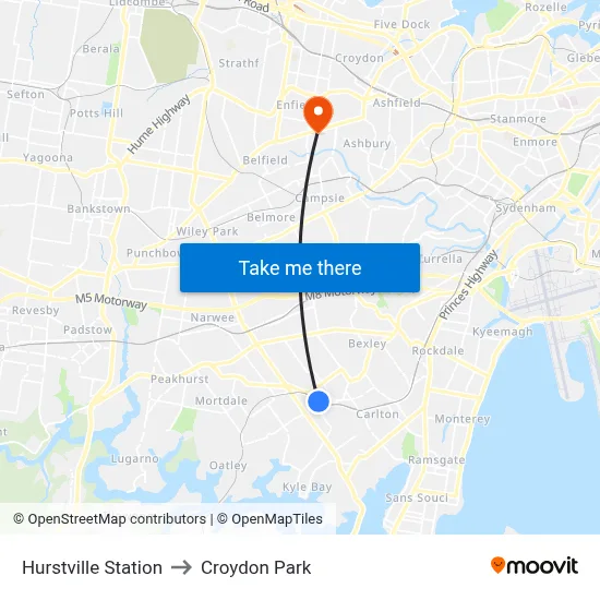 Hurstville Station to Croydon Park map